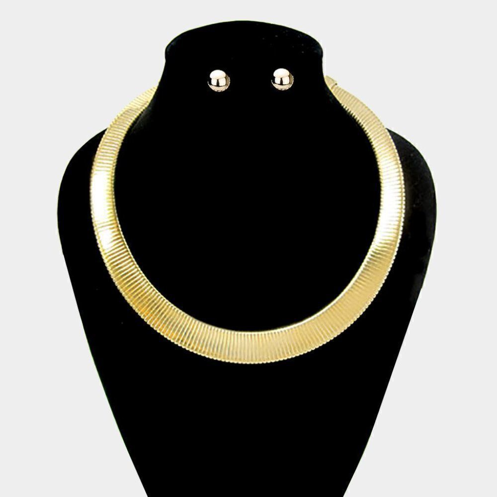 Stripe Embossed Gold Metal Necklace & Earrings Set NWT
